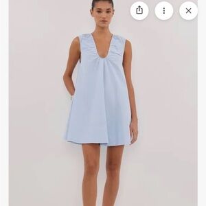 DISSH Sleeveless Light Blue V-Neck Mini Dress